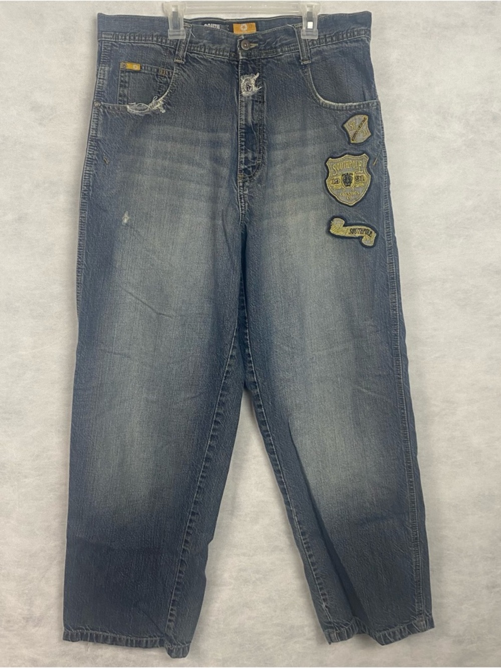 VTG Southpole Men's Jeans 36x30 Baggy Wide Embroidered Patches Denim Flaw